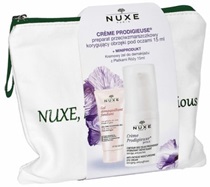 Nuxe promocyjny zestaw creme prodigieuse - preparat przeciwzmarszczkowy korygujący obrzęki pod oczami 15 ml + kremowy żel do demakijażu z płatkami róży 15 ml + kosmetyczka GRATIS !!!