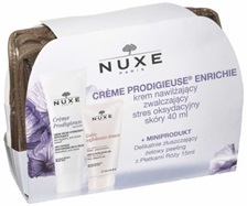 Nuxe promocyjny zestaw creme prodigieuse enrichie - krem nawilżający zwalczający stres oksydacyjny do skóry suchej 40 ml + delikatnie złuszczający żelowy peeling z płatkami róży 15 ml + kosmetyczka GRATIS !!!