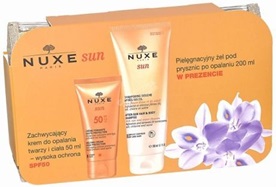 Nuxe Sun promocyjny zestaw - zachwycający krem do opalania twarzy i ciała spf-50 50 ml + pielęgnacyjny żel pod prysznic po opalaniu 200 ml +  elegancka kosmetyczka GRATIS !!!