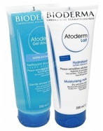 Bioderma promocyjny zestaw - Bioderma atoderm lait - mleczko nawilżające do twarzy i ciała 200 ml + Bioderma atoderm gel douceur - żel pod prysznic i do kąpieli 200 ml